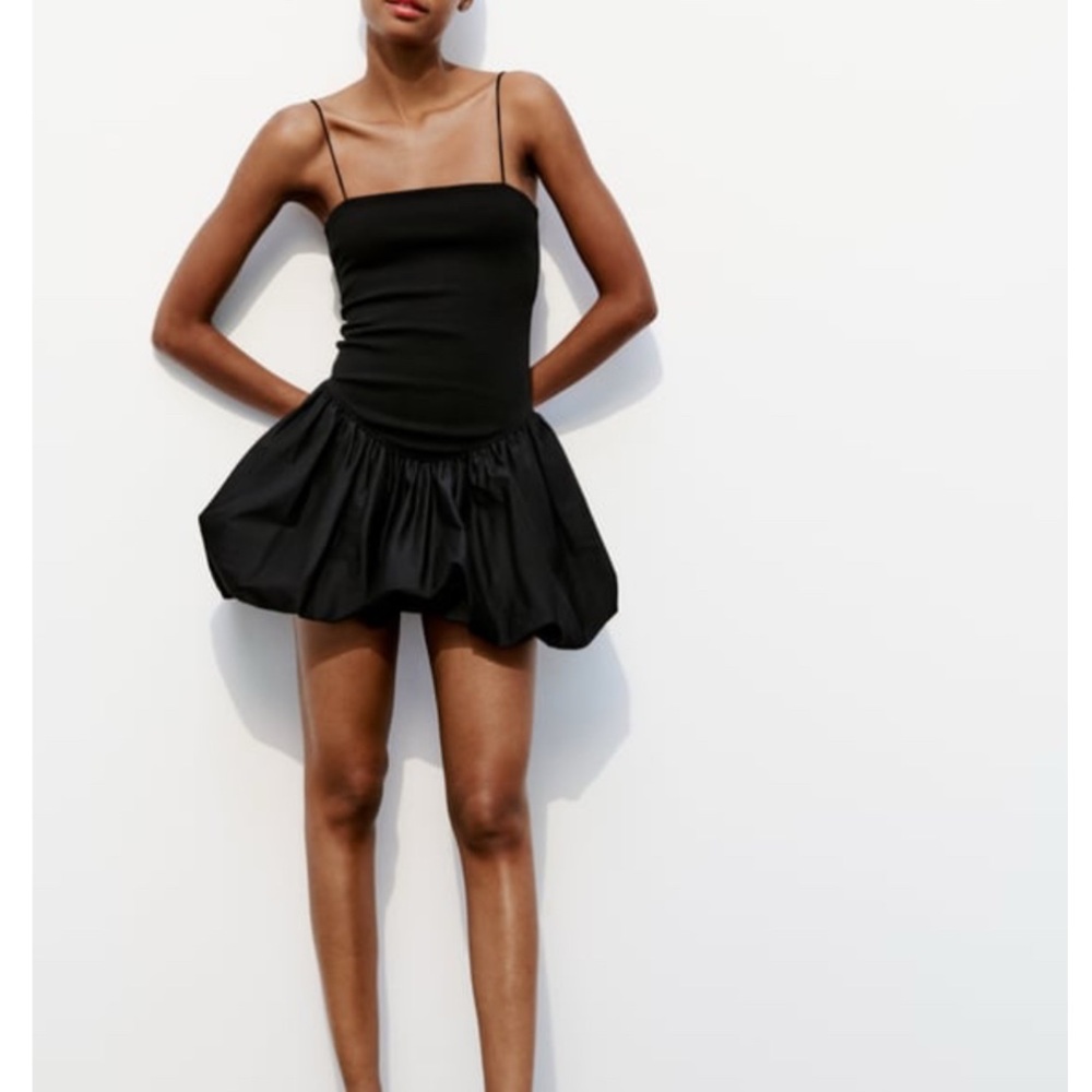 Zara Black Poplin Drop Waist